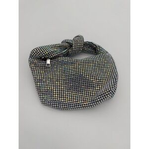 Madison West Iridescent Rhinestone Knotted Hobo Bag Silver Sparkly Evening